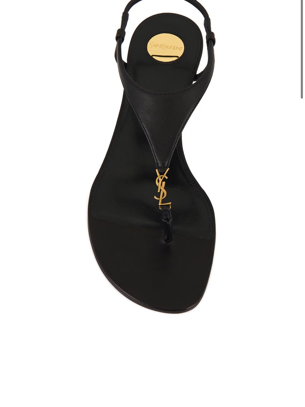 Saint Laurent Black Leather Thong Sandals with Gold YSL Accent